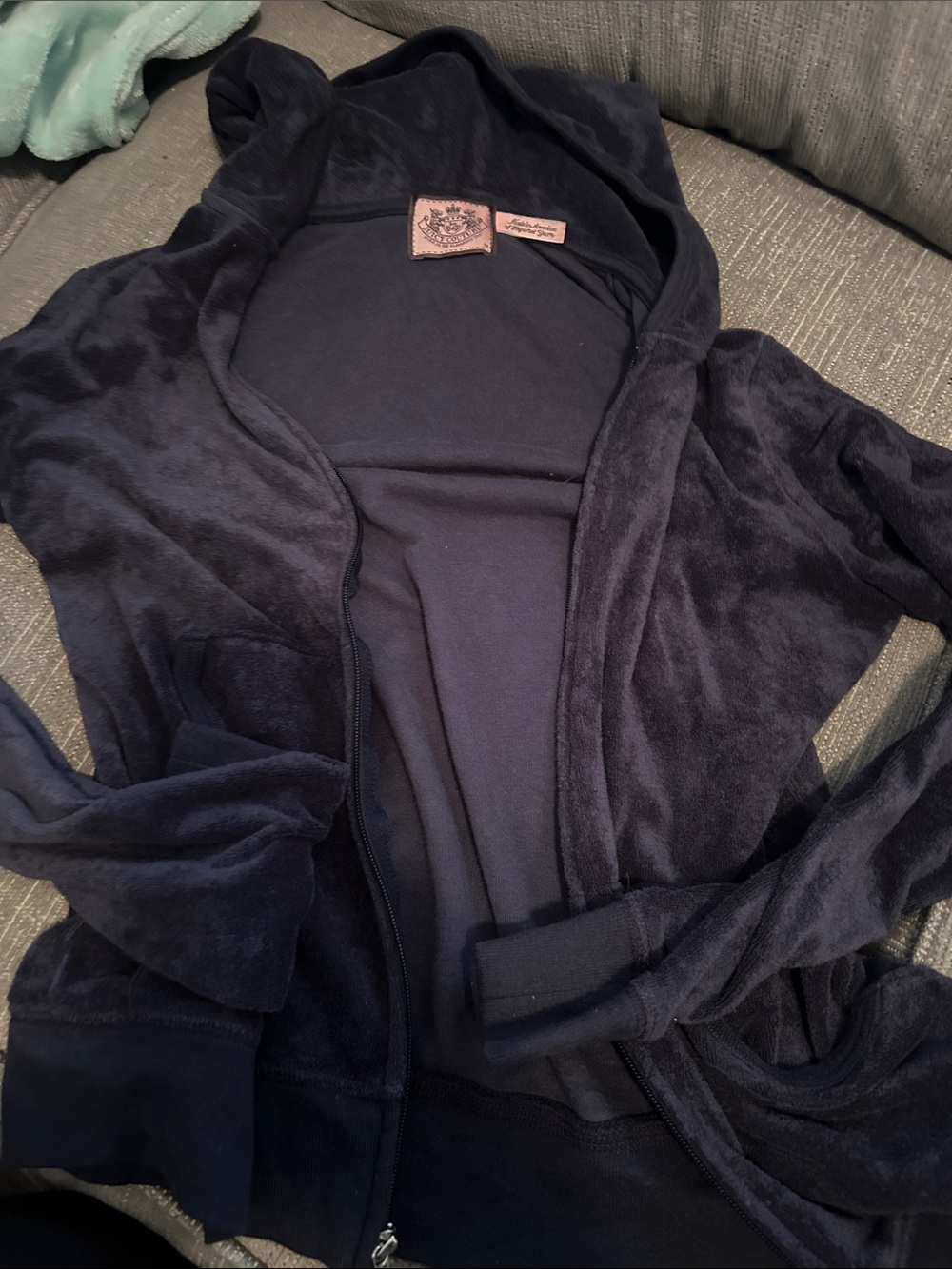 Juicy Couture Terry Hooded Zip Jacket - Navy Blue